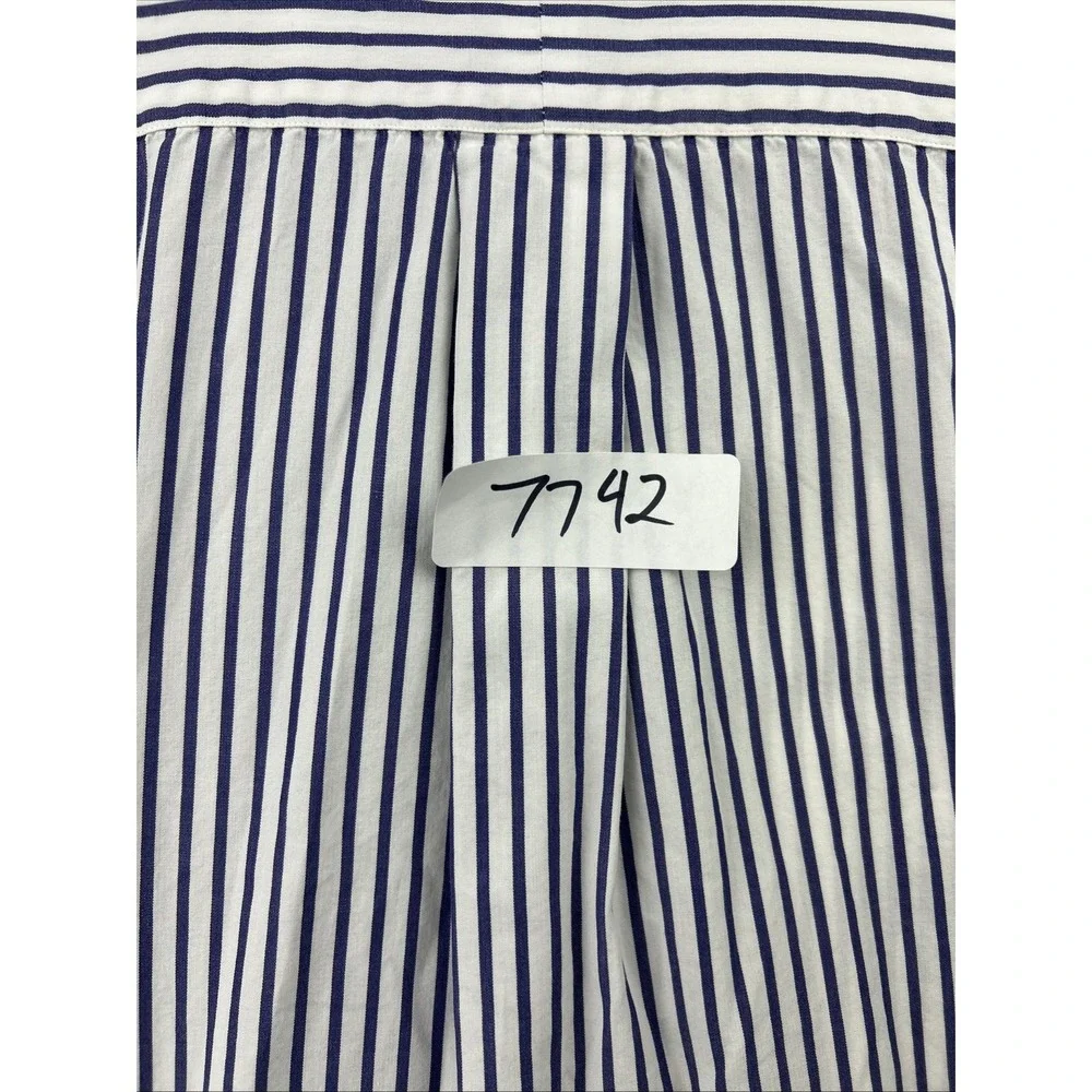 Ralph‎ Lauren Vtg Dress Shirt Mens 17.5 XXL Blue Striped Blue Pony 100% Yarmouth